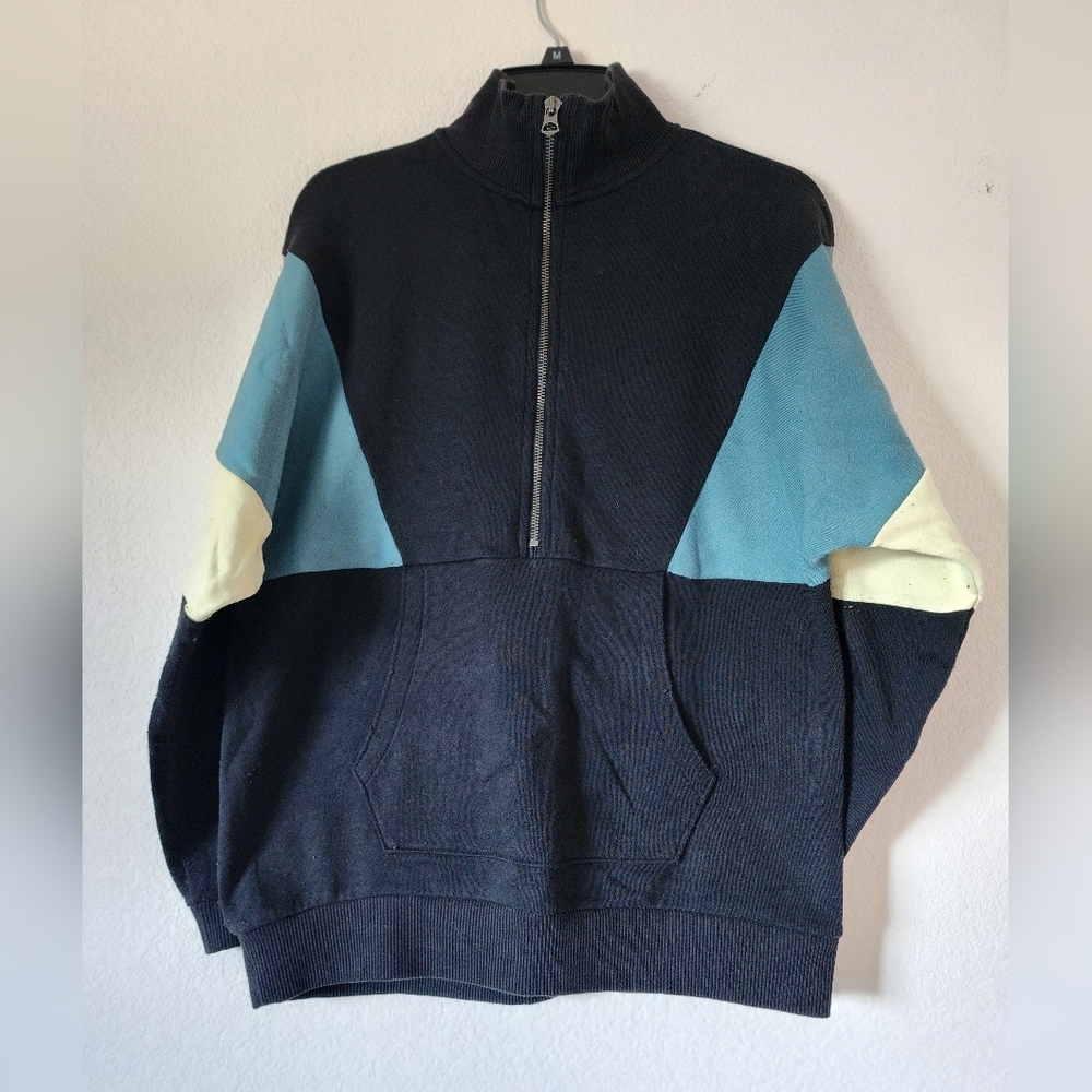 American Eagle Outfitters Womens Colorblock Zip-Up Sweater Black, Blue, Cream XS - Picture 1 of 8